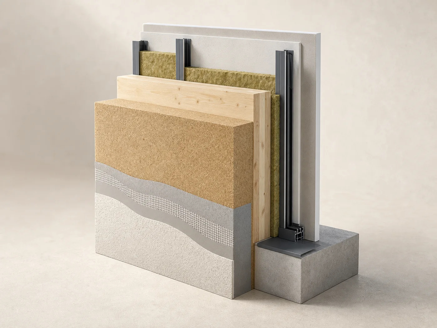 Spaccato fotorealistico parete X-LAM con fibra di legno