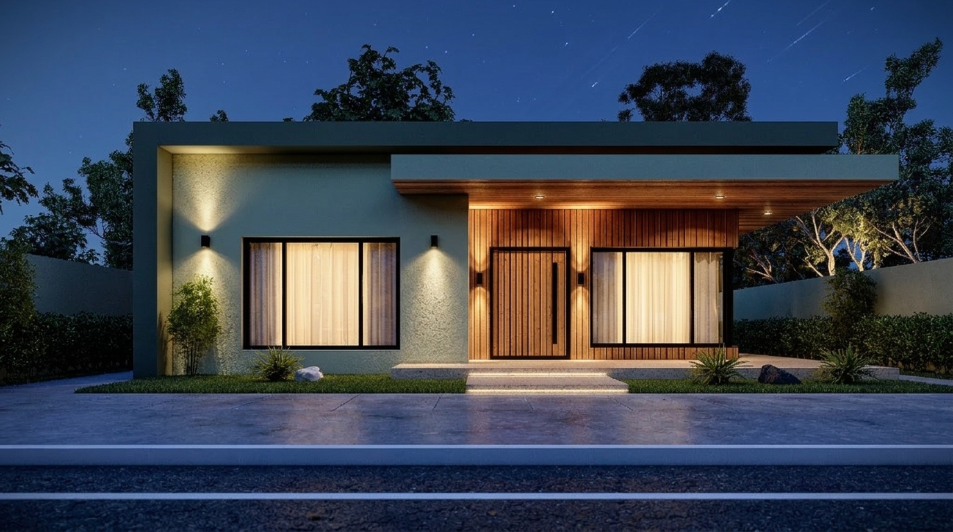 Villa Luce, facciata principale in atmosfera serale