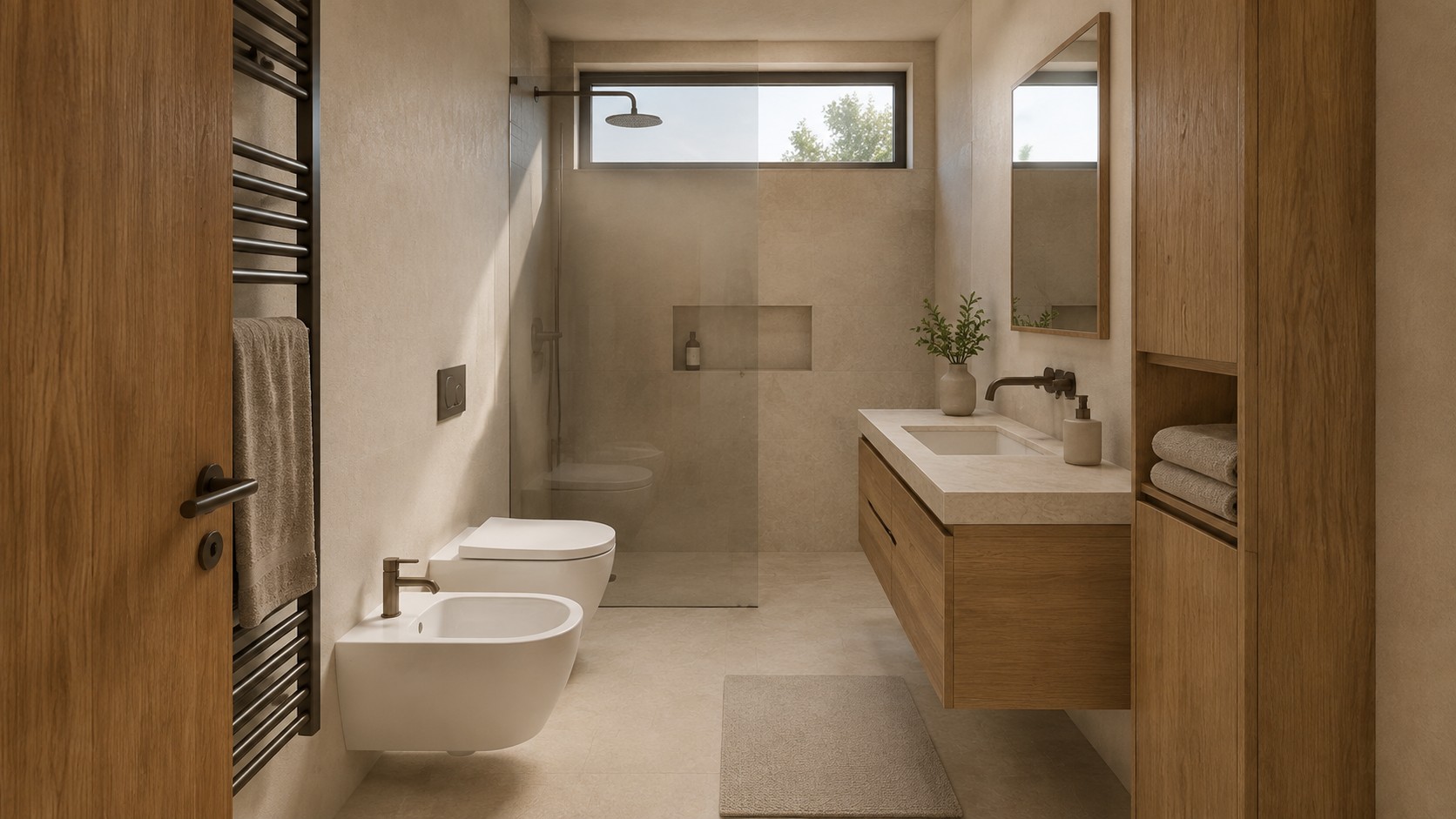 Bagno di Villa Duna con finiture naturali
