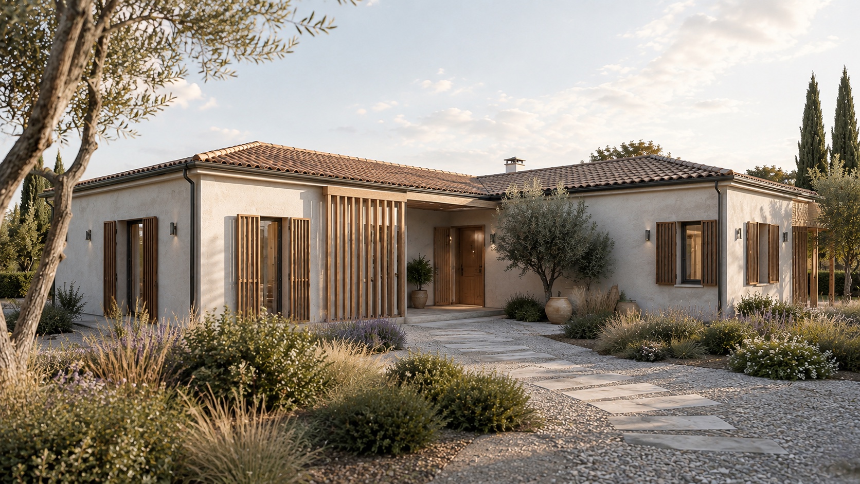 Ingresso di Villa Gelsomino con schermature verticali in legno