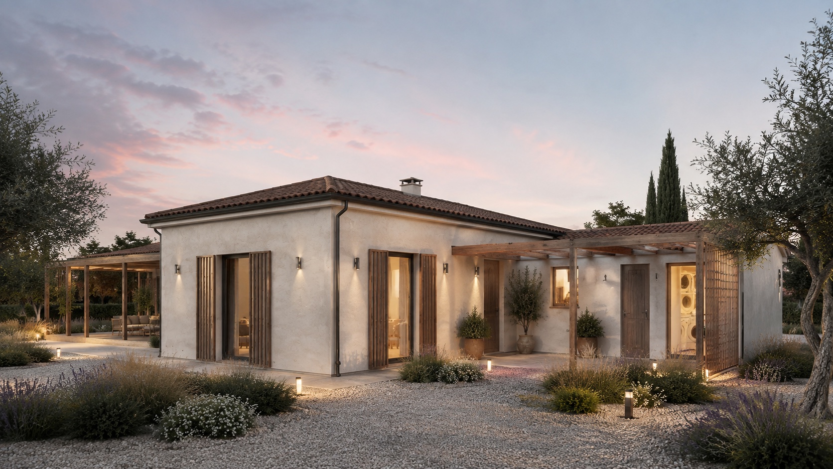 Pergola posteriore e uscita del locale tecnico di Villa Gelsomino