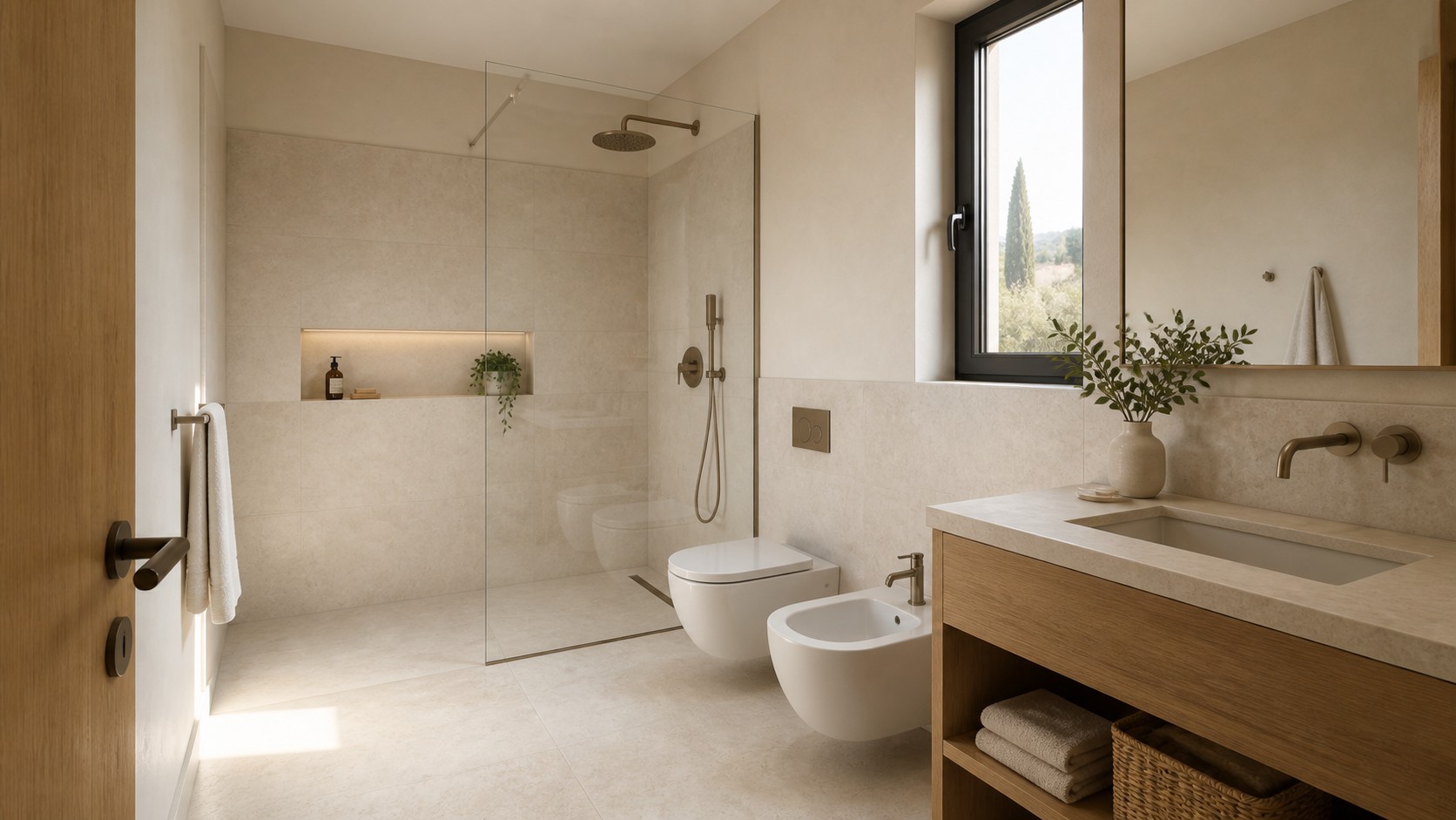 Bagno di Villa Nido con finiture naturali